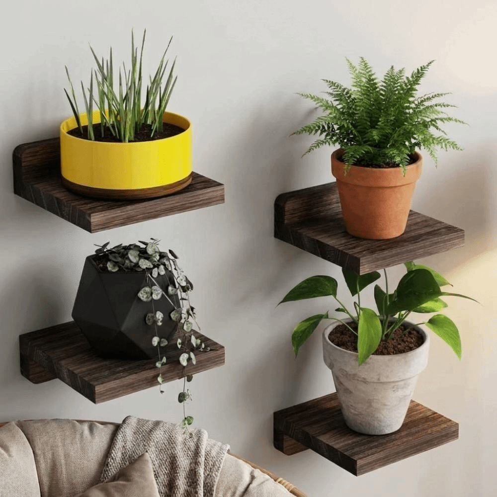 Flower Wall Panel - 4 Buah Rak Kayu Kecil Mengambang