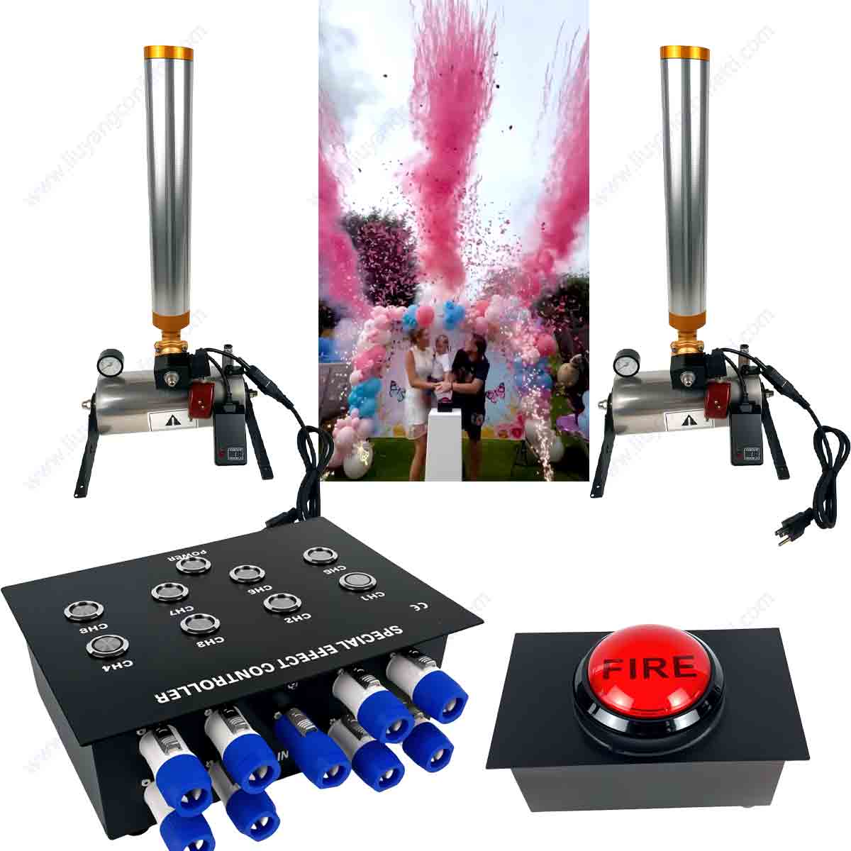Confetti Cannon Tube - Pengontrol Koneksi Daya 8 Arah Asap