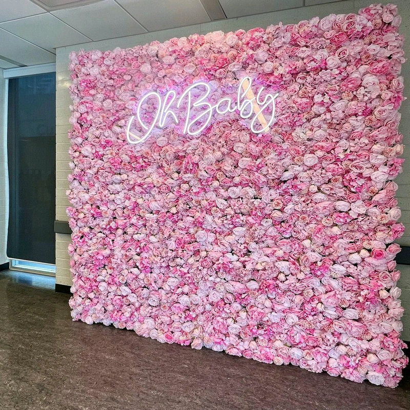 Flower Wall Panel - Panel dinding bunga palsu merah muda
