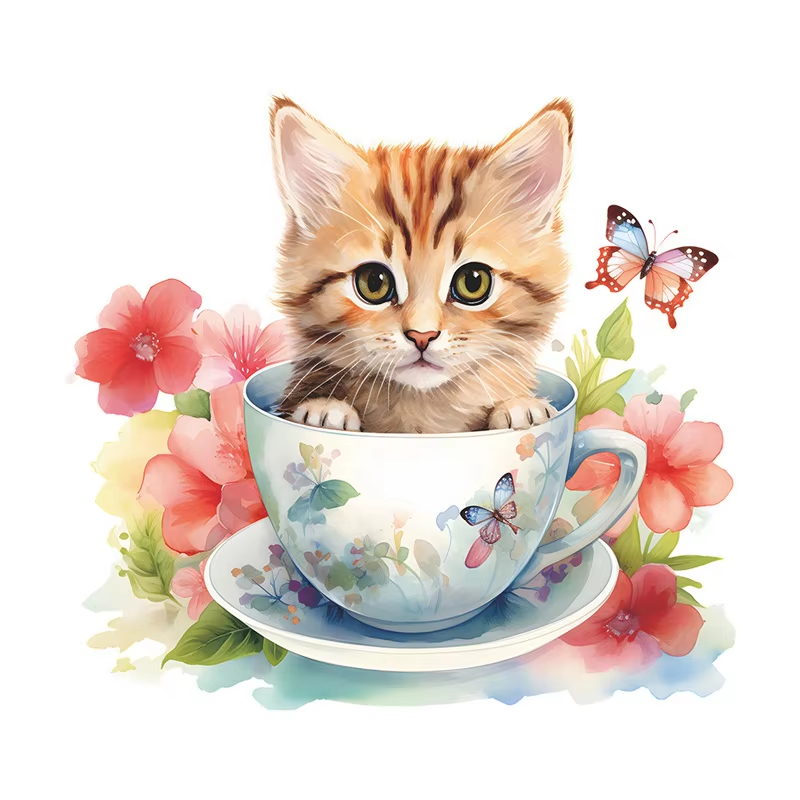 Flower Wall Panel - Stiker Dinding Motif Bunga Kucing Teacup,