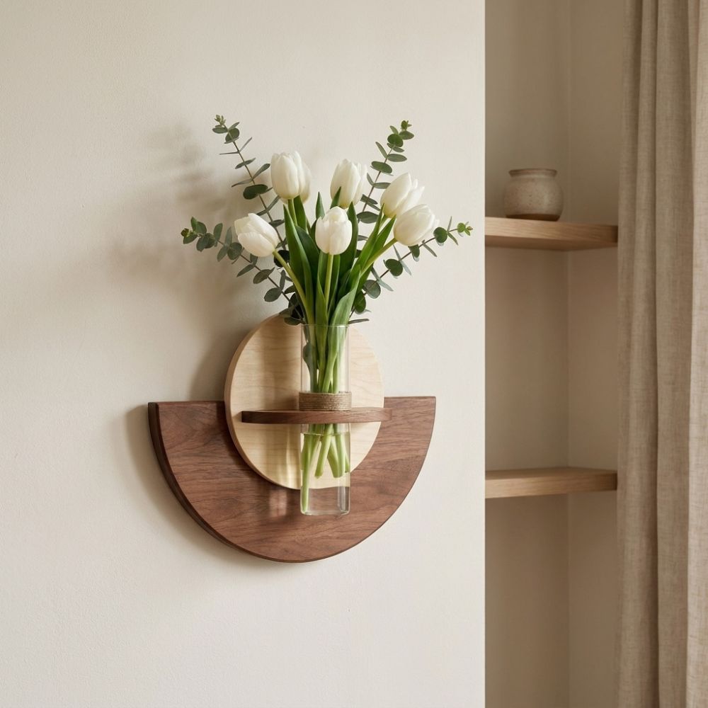 Flower Wall Panel - Rak Bunga Gantung Dinding Kayu Oval