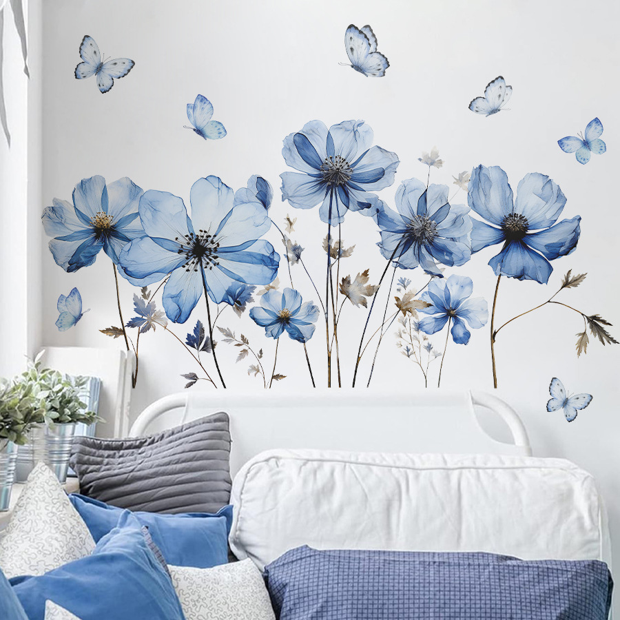 Stiker Dinding Kupu-kupu Biru  - Flower Wall Panel ulasan dan harga